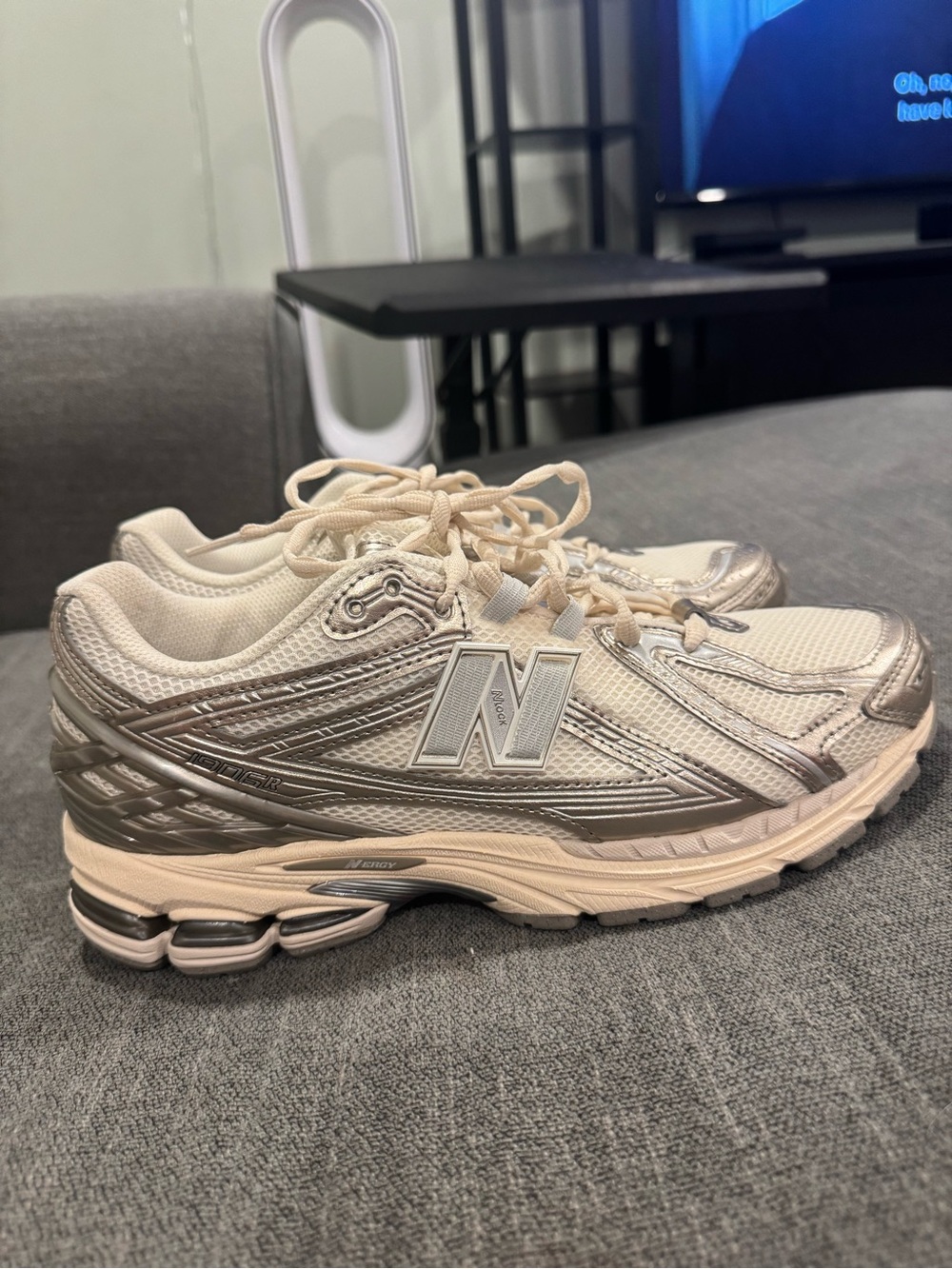 New Balance Women's Cream and Silver Athletic Running Shoes